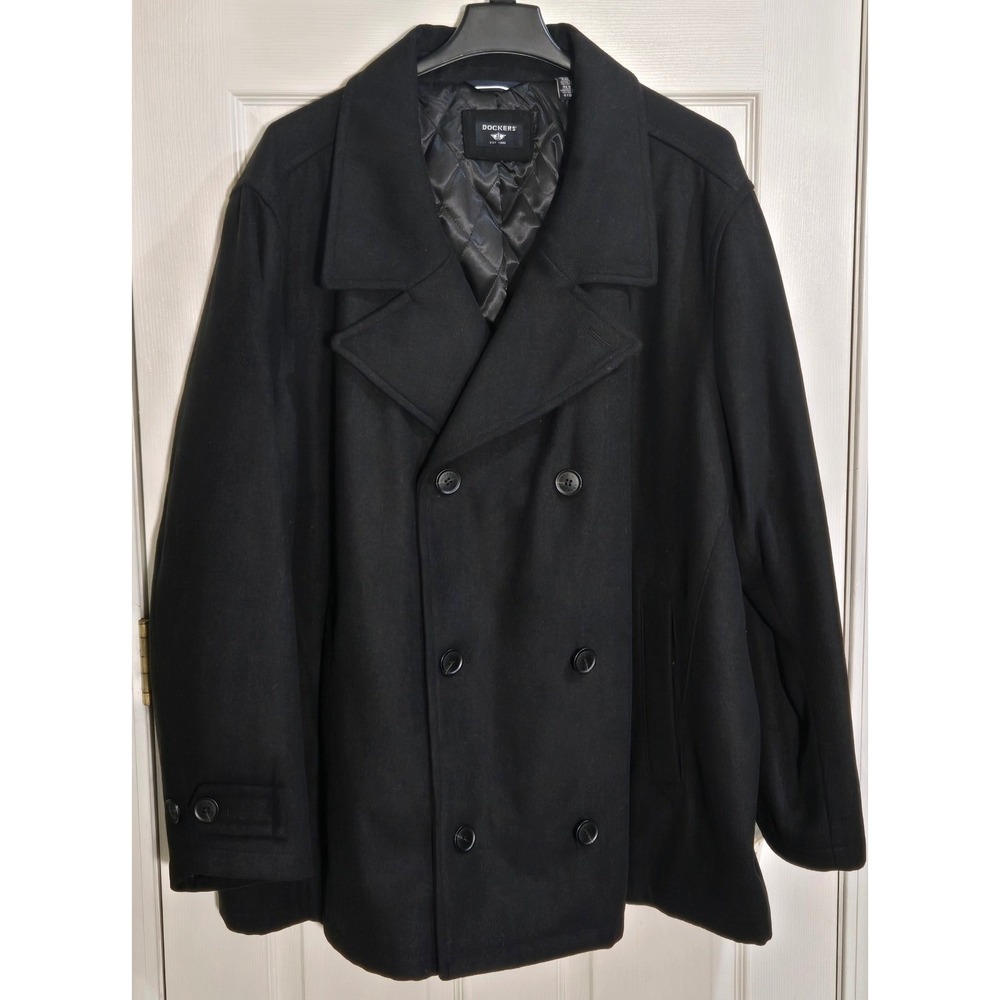 Dockers Mens Wool Blend Double Breasted Pea Coat Black DMJXP260 4XL NEW
